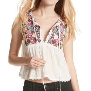 Free People - Lohri Embroidered Tassel Top in Ivory